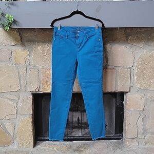 NY&C Soho teal super skinny jeans rough hem, size 8